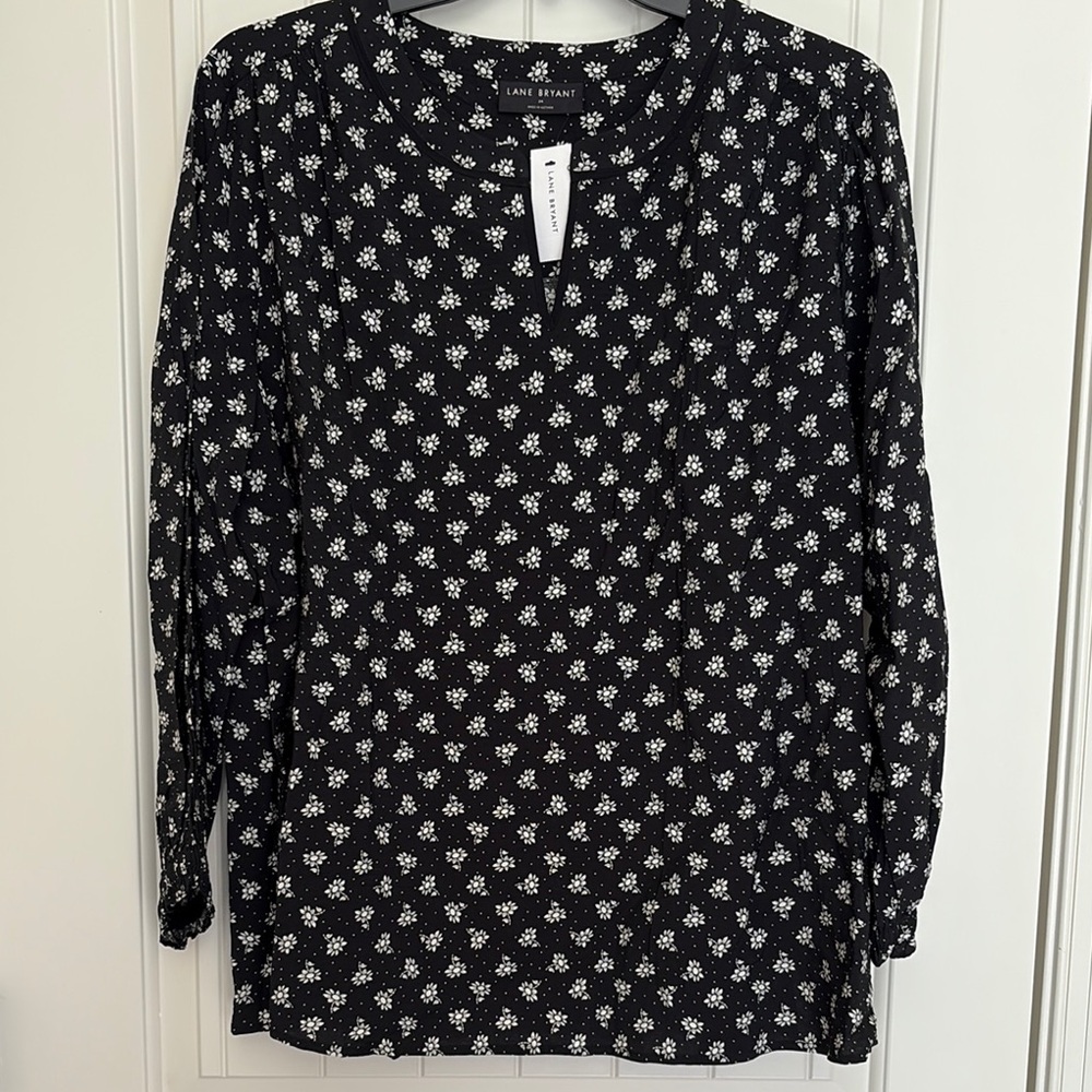 Lane Bryant Black and Cream Floral Blouse